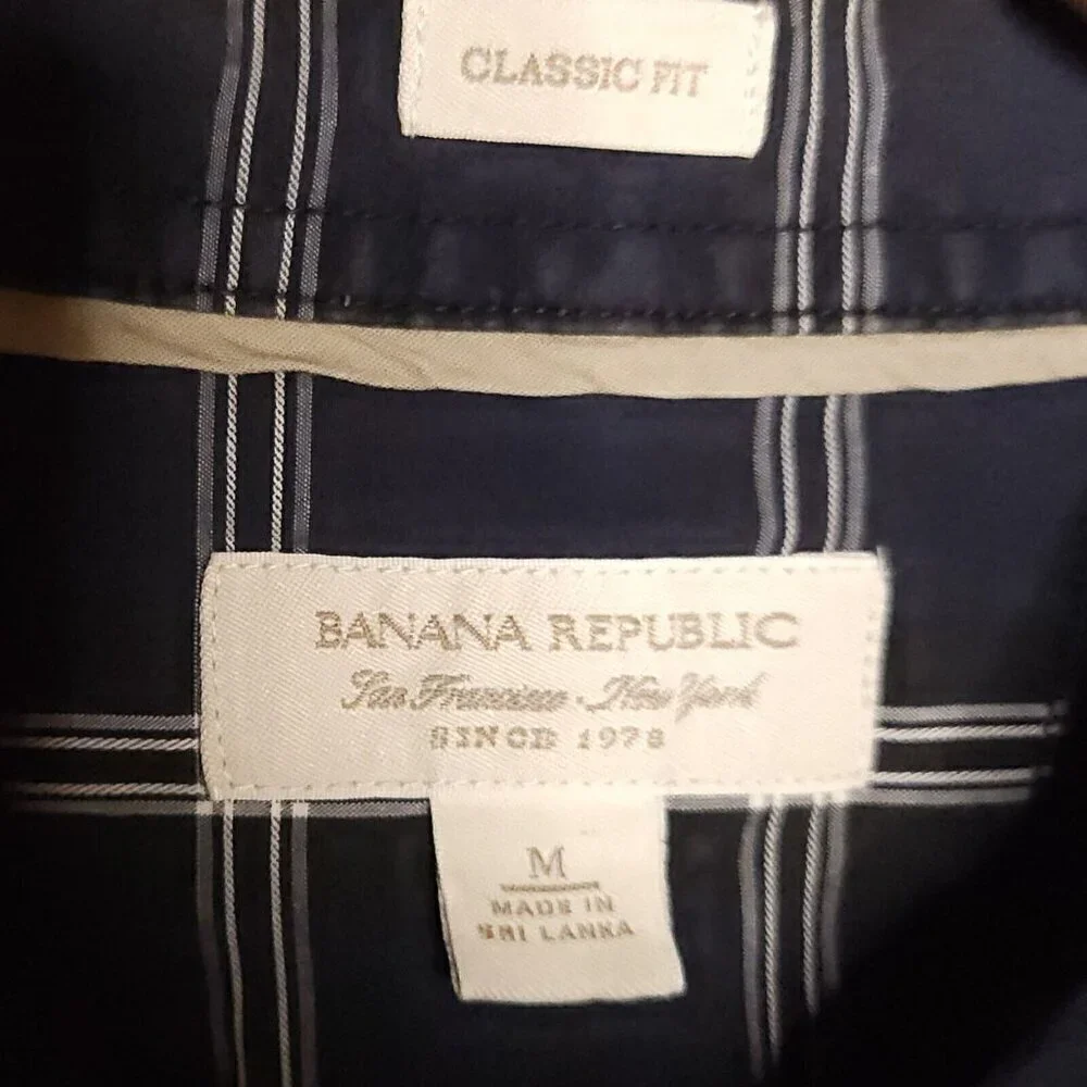 Banana Republic Blue White Classic Fit Check Button Down Medium